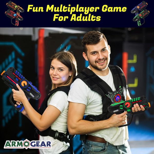 Elmmart ArmoGear Laser Tag Guns - Set of 4 Rechargeable Kids Toys with Vests - Indoor and Outdoor Multiplayer Laser Tag Set for Kids, Teens, and Adults - Long Range 150 ft - Kids Games for Ages 8 and Up