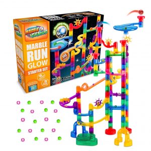 Elmmart Marble Genius 115 pcs Glow Marble Run Track Race Starter Set for Kids Age 4+, Glow in The Dark, STEM Educational Building Block, Color Instruction Manual