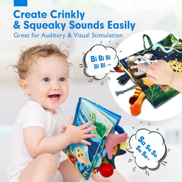 Elmmart hahaland Baby Toys 0-6 Months Baby Books 2PCS, Baby Toys 6-12 Months - Soft, Crinkle, Squeaky, Sensory, Tummy Time Toys - Baby Christmas Stocking Stuffers Gifts
