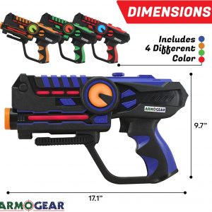 Elmmart ArmoGear Laser Tag Guns - Set of 4 Rechargeable Kids Toys with Vests - Indoor and Outdoor Multiplayer Laser Tag Set for Kids, Teens, and Adults - Long Range 150 ft - Kids Games for Ages 8 and Up
