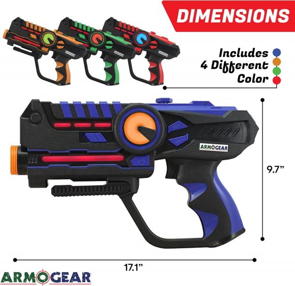 Elmmart ArmoGear Laser Tag Guns - Set of 4 Rechargeable Kids Toys with Vests - Indoor and Outdoor Multiplayer Laser Tag Set for Kids, Teens, and Adults - Long Range 150 ft - Kids Games for Ages 8 and Up