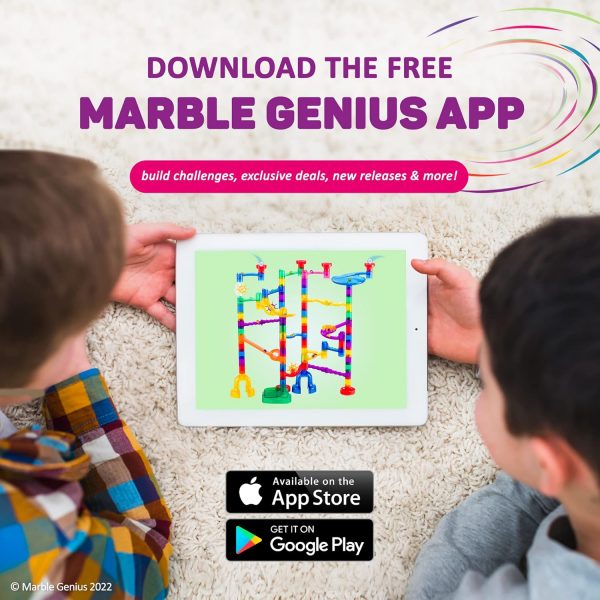 Elmmart Marble Genius 115 pcs Glow Marble Run Track Race Starter Set for Kids Age 4+, Glow in The Dark, STEM Educational Building Block, Color Instruction Manual