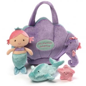 Elmmart Plush Mermaid Playset Baby GUND Play Soft Collection, 5-Piece Playset with Rattle, Squeaker and Crinkle Plush Toys, Sensory Toy for Babies and Newborns, 8”