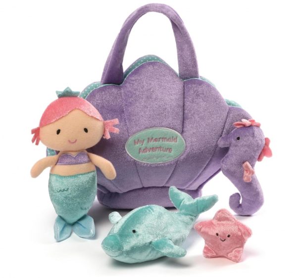 Elmmart Plush Mermaid Playset Baby GUND Play Soft Collection, 5-Piece Playset with Rattle, Squeaker and Crinkle Plush Toys, Sensory Toy for Babies and Newborns, 8”