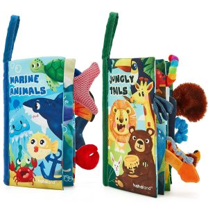 Elmmart hahaland Baby Toys 0-6 Months Baby Books 2PCS, Baby Toys 6-12 Months - Soft, Crinkle, Squeaky, Sensory, Tummy Time Toys - Baby Christmas Stocking Stuffers Gifts