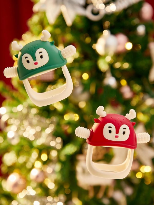 Elmmart Smily Mia Baby Teething Toys, Baby Christmas Stocking Stuffers, Penguin Teether for 0-6M, Reindeer Chew Toys for 3-6M,Teething Mittens for 6-12M Babies, Baby Essential New Born Must Haves, Pine Green