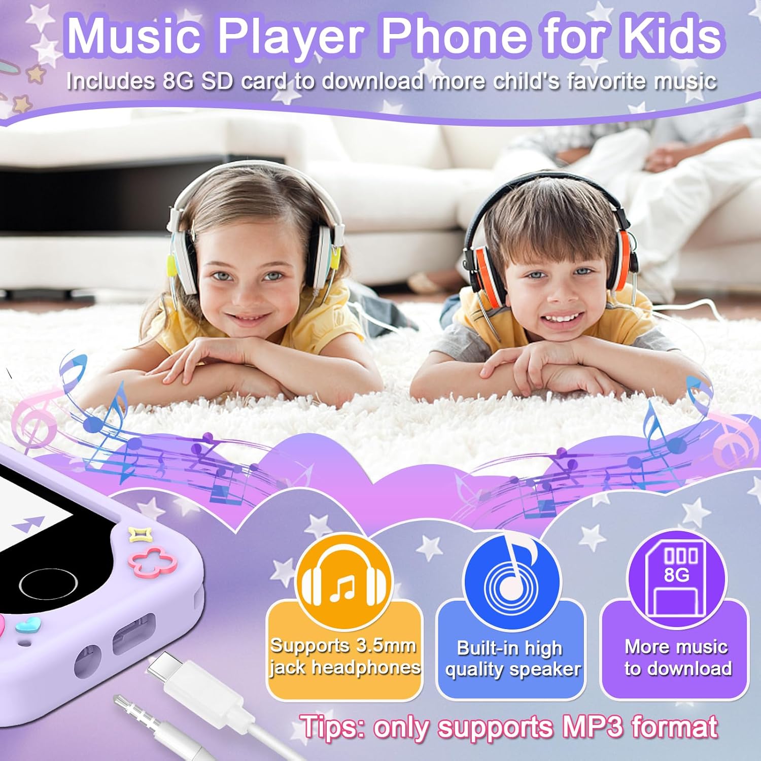 Elmmart Kids Smart Phone for Girls, Christmas Birthday Gifts for Girls Age 3-10 Kids Toys Cell Phone, 2.8″ Touchscreen Toddler Learning Play Toy Phone with Dual Camera, Game, Music Player, 8GB Card (Purple)