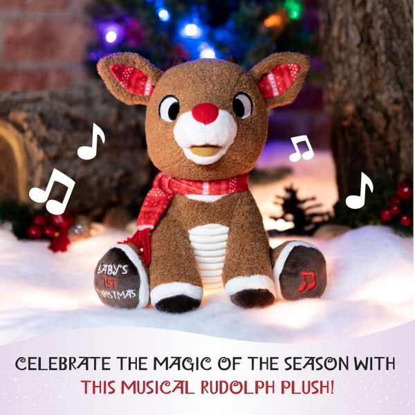 Elmmart Santa Claus Rudolph The Red-Nosed Reindeer Musical Stuffed Animal, Baby's First Christmas Plush, 8 Inches KIDS PREFERRED