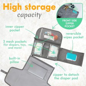Elmmart Kopi Baby Portable Diaper Changing Pad - Baby Changing Pad & Diaper Changer Travel Bag, Smart Design Baby Changing Mat, Portable Changing Pad for Baby - Baby Changing Station, Infant Gift - Grey