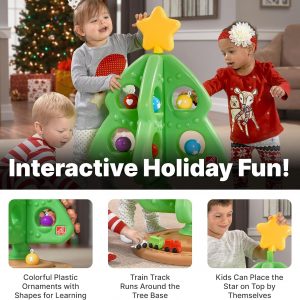 Elmmart Step2 My First Christmas Tree Toy for Kids, Interactive Christmas Tree Toy, Toddlers Ages 1.5+ Years Old, 12 Colorful Plastic Ornaments to Decorate, Mini Train Set Circles the Skirt