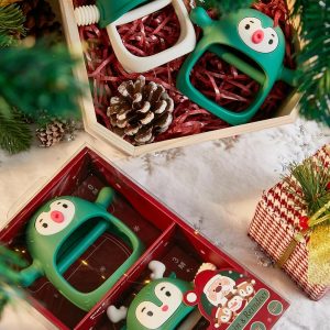Elmmart Smily Mia Baby Teething Toys, Baby Christmas Stocking Stuffers, Penguin Teether for 0-6M, Reindeer Chew Toys for 3-6M,Teething Mittens for 6-12M Babies, Baby Essential New Born Must Haves, Pine Green