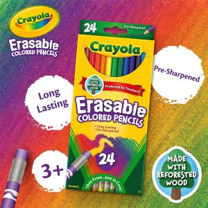 Elmmart Crayola Erasable Colored Pencils (24ct), Kids Coloring Pencils for Coloring Books, Arts & Crafts, Stocking Stuffers for Kids, 6+