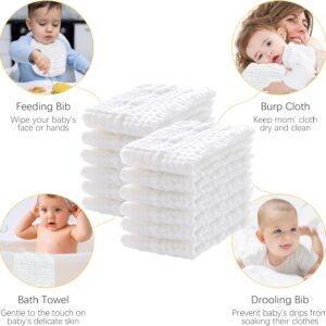 elm mart 12 Pack Muslin Burp Cloths 100% Cotton Muslin Cloths Large 20''x10'' Extra Soft and Absorbent Baby Burping Cloth - White