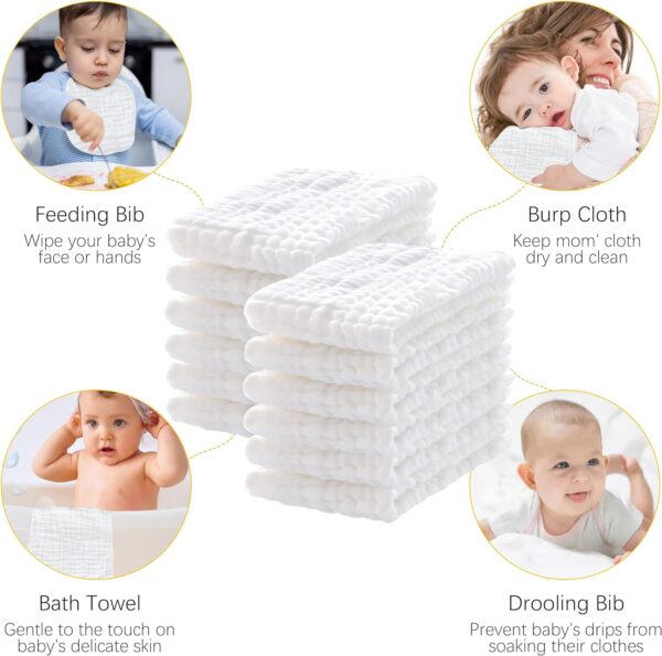 elm mart 12 Pack Muslin Burp Cloths 100% Cotton Muslin Cloths Large 20''x10'' Extra Soft and Absorbent Baby Burping Cloth - White