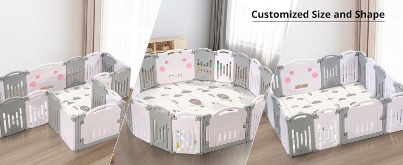 elm mart UANLAUO Play Yard Baby Playpen 18 panel, Baby Fence Play Area