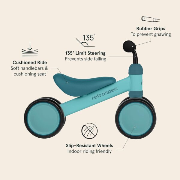 elmmart Retrospec Cricket Baby Walker Balance Bike with 4 Wheels for Ages 12-24 Months - Toddler Bicycle Toy for 1 Year Old’s