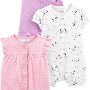 elmmart Simple Joys by Carter's Baby Girl Rompers: 3-pack Snap-up Rompers