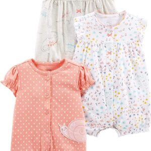 elmmart Simple Joys by Carter's Baby Girl Rompers: 3-pack Snap-up Rompers