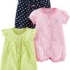 elmmart Simple Joys by Carter's Baby Girl Rompers: 3-pack Snap-up Rompers