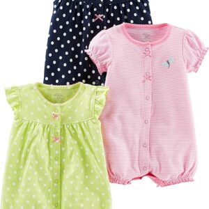 elmmart Simple Joys by Carter's Baby Girl Rompers: 3-pack Snap-up Rompers