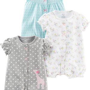 elmmart Simple Joys by Carter's Baby Girl Rompers: 3-pack Snap-up Rompers